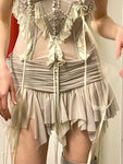 Tief geschnittene Fairycore Mini Röcke Hellbraun