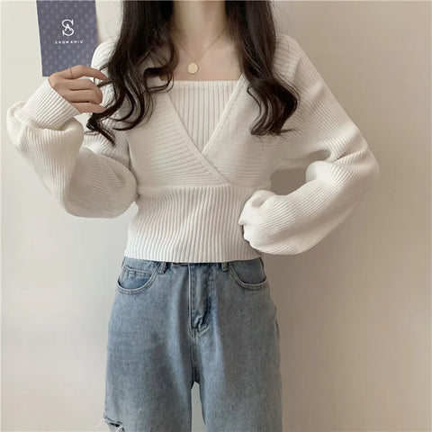 Crop-Pullover im koreanische-Look für Frauen