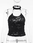 Schwarzes Crop Top im Vintage Cyberpunk Stil