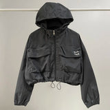 Oversized gorpcore Cargo Kapuzenjacke in Schwarz