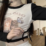 Retro Katzen-Print Langarmshirt im E-Girl Stil