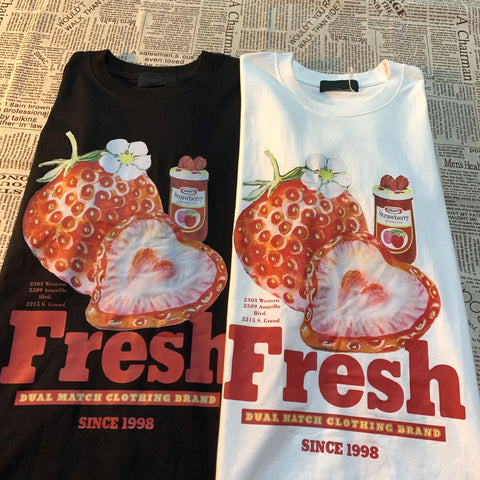 Frischer Erdbeer-Print T-Shirt für E-Gir