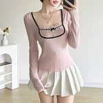 Zarter Strick Pullover im Lolita-Stil mit Schleifen-Dekor