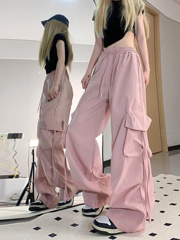 Streetwear Casual Trouser

Rosa weiche Mädchenträger Cargo Hose Damen Lose Harajuku Streetwear Lässige Hose