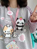 Harajuku Kawaii Hoodie mit Streifen & Cartoon-Print für Frauen