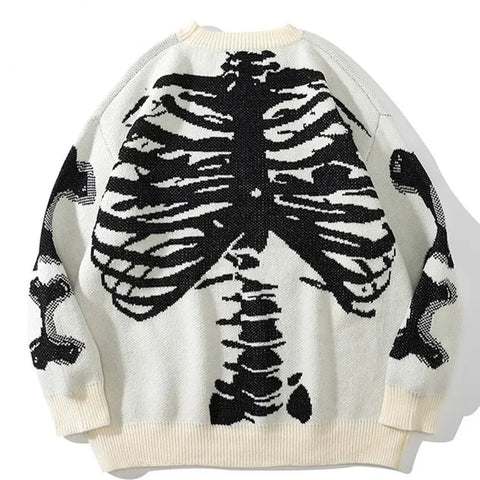 Unisex E-Girl Pullover mit Skelett-Stickerei im Trenddesign