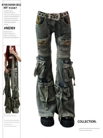 Y2K Cargo-Hosen im Goblin-Core Stil Low Rise Bell-Botto