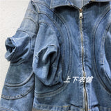 E-Girl Denim Jacke mit Puffärmeln gewaschener