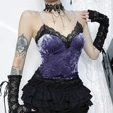 Gothic Top aus Samt mit Spitzen