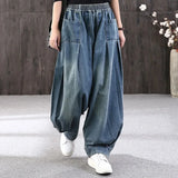 Indie-Style Oversize Jeans mit weitem Bein und asiatischem Flair