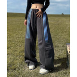 Oversized gestreifte pants für Damen Y2K Streetwear Cargo Jogger