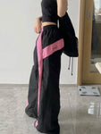 Y2K Damen Parachute-Hose in Rosa-Schwarz im Hip-Hop-Look