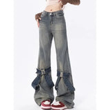 Y2K Vintage Jeans mit Schleifen-Patchwork und Schlag