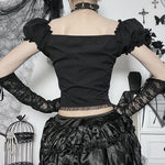 Frauen Gothic Bandage Top in Schwarz mit Spitze und Schnürun