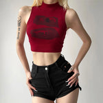 EGirl Tank Top Rot Hochkragen Minimales mit Grafikdesign