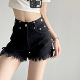 Schwarze Y2k Denim Shorts für Damen High Waist