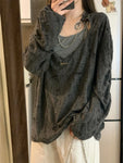 Oversized Gothic T-Shirt mit Lochdesign und Kette Zweiteiliges Set