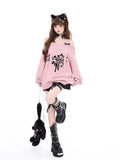 Süßer off-Shoulder Lolita Gothic Pullover in Rosa mit einzigartigem Moti