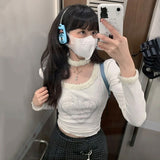 Top-Stil Harajuku E-Girl weiß lila lange Ärmel Outfit
