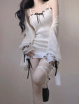 Gestricktes softgirl weißes Kleid Two Piece Sets für Frauen