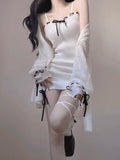 Gestricktes softgirl weißes Kleid Two Piece Sets für Frauen