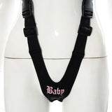 Trendiger Gothic Bodysuit mit Straps & "Baby" Print