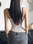 Verführerische Lack-Patchwork-Spitzen-Bodysuit im Slim-Fit-Sti