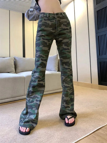 Camouflage Schlaghose mit hoher Taille Grunge-Jeans