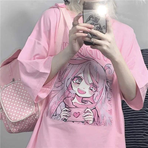 T-Shirt e-girl rosa Stil softgirl