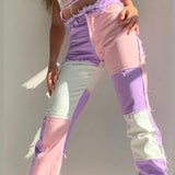 Patchwork lila und rosa Jeans-Stil Soft-Girl