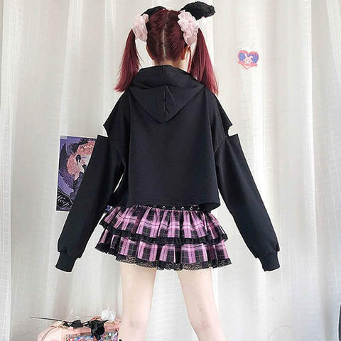 hoodies e-girl schwarz und rosa bärchen und herz