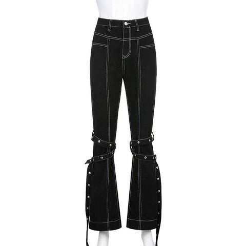 E-girl schwarze ausgestellte Hose mit Riemen
