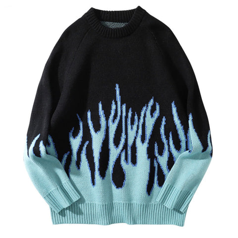 Schwarzer Pullover mit einem blauen Flammen-Print für Mädchen