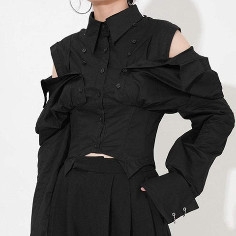 Hemd e-girl schwarz geschnitten original langarm
