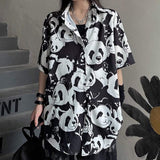 Bluse e-girl Druck Panda schwarz und weiß