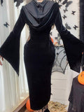 Langes Grunge-Kleid aus schwarzem Samt