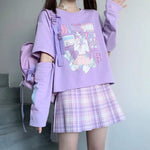 Egirl T-Shirt im Manga-Stil rosa und lila kurz