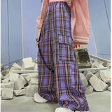 Hose e-girl oversize kariert violett