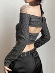 Crop Top Gothic sexy schwarz Langarm