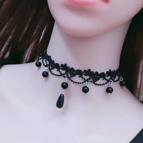 Halskette e-girl ras de cou schwarz perle schwarz