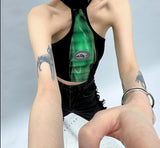 Crop Top mit Choker-Kragen schwarz und grün für Frauen