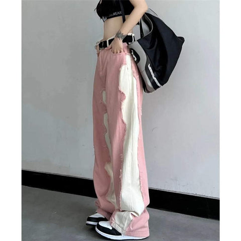 Weite Hose im Soft-Girl-Stil in rosa und weiß