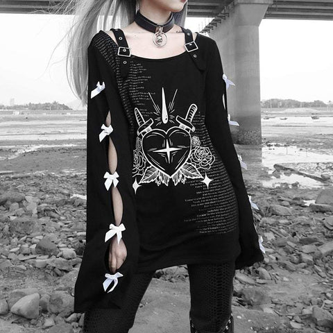 Pullover im E-Girl-Stil schwarz mit Gothic-Muster
