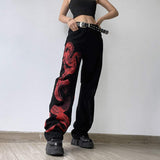 Hose e-girl schwarz Schlangenprint rot