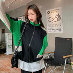 Oversize-Jacke e-girl schwarz und grün mit Reißverschluss für Frauen