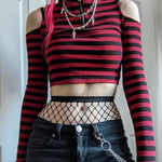 Crop Top e-girl gestreift rot und schwarz