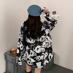 Bluse e-girl Druck Panda schwarz und weiß