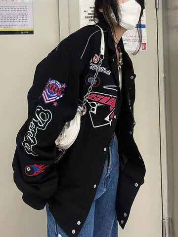 90's Jahre Grunge-Jacke mit Patchwork  für Frauen