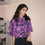Shirt e-girl violett Schmetterling blau und weiß