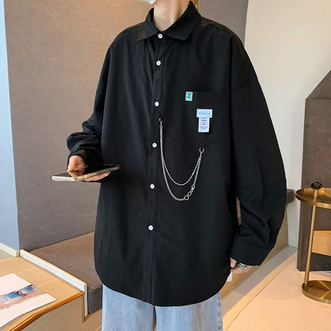E-Girl-Shirt mit Kette schwarz oversize Korea-Look